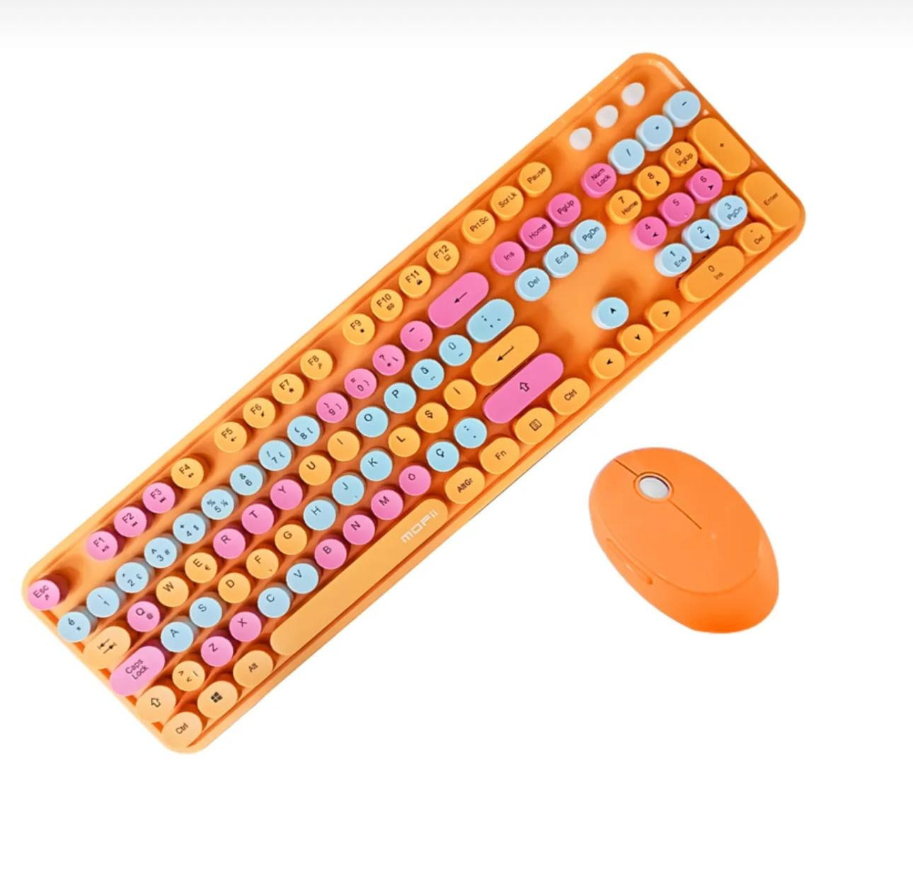 Bilişim Burada Mofii Sweet Serisi Renkli Retro Yuvarlak Tuşlu Turuncu Kablosuz Klavye Mouse Set Türkçe 